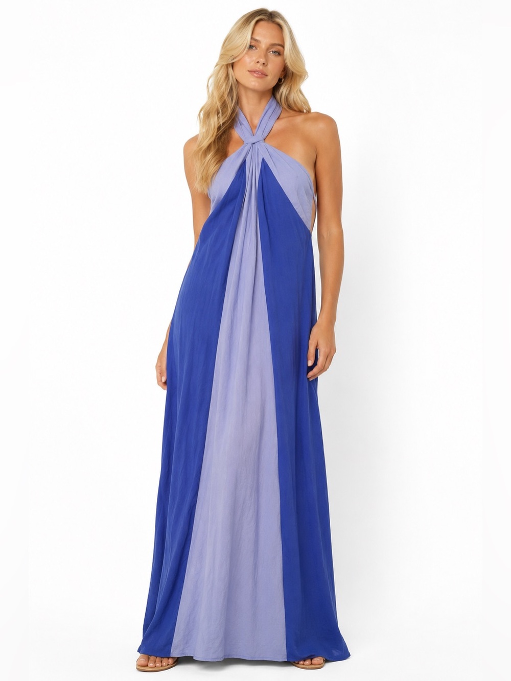 Nine West Size Medium Colorblock Halter Maxi Dress in Blue and Lavender